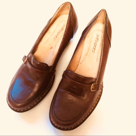 Brand new Softspots Brown Leather Loafer Heels. - Picture 1 of 8